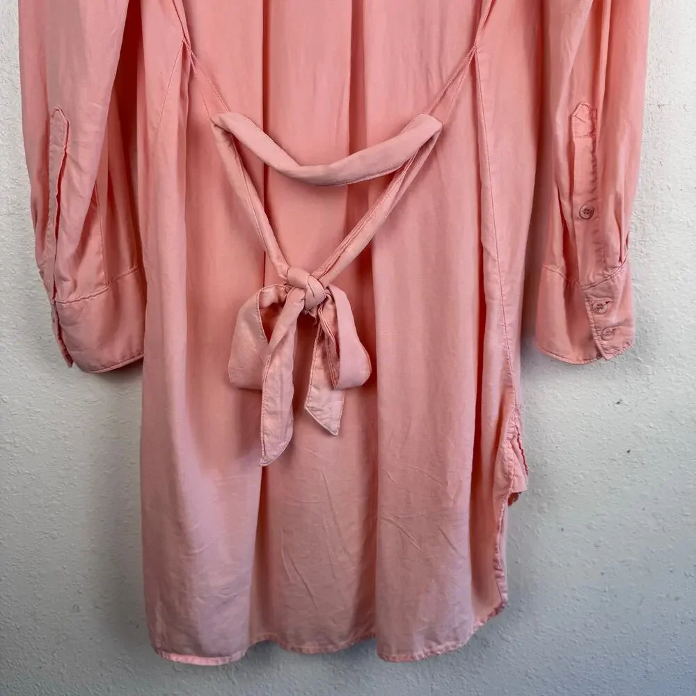 Anthropologie Cloth and Stone Long Sleeve Belted Pink Shirt Dress Womens Sz L